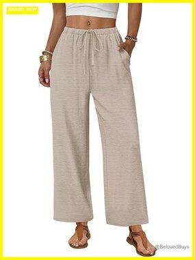 Wide Leg Palazzo Pants Drawstring Elastic Waist Pockets Summer